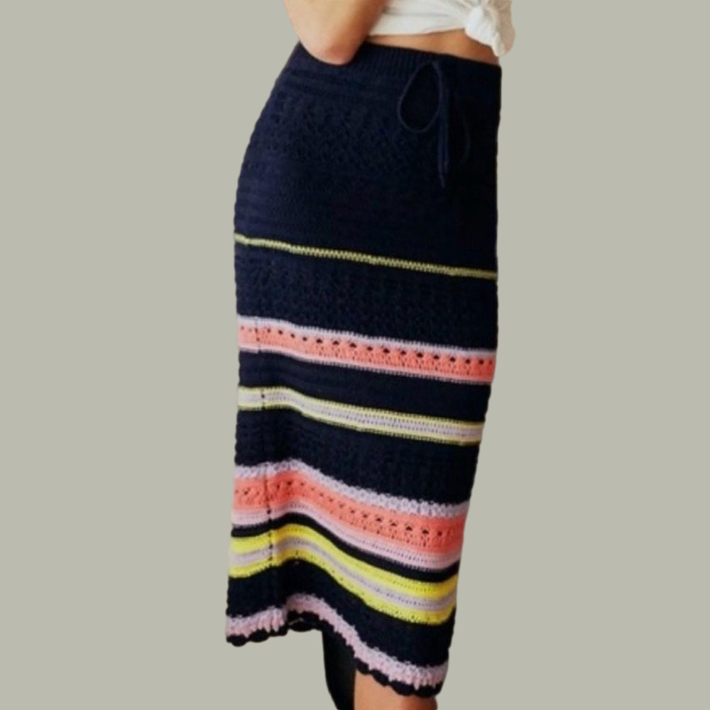 Anthropologie - Maeve Antonella Striped Crochet Knit Midi Skirt